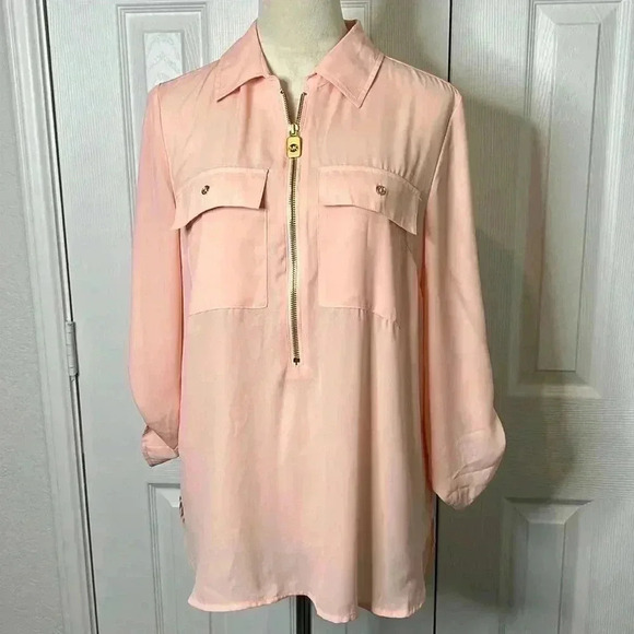 Womens Michael Michael Kors Dusty
Coral Pink 1/2 Zip Pullover Blouse Top M - Picture 1 of 11